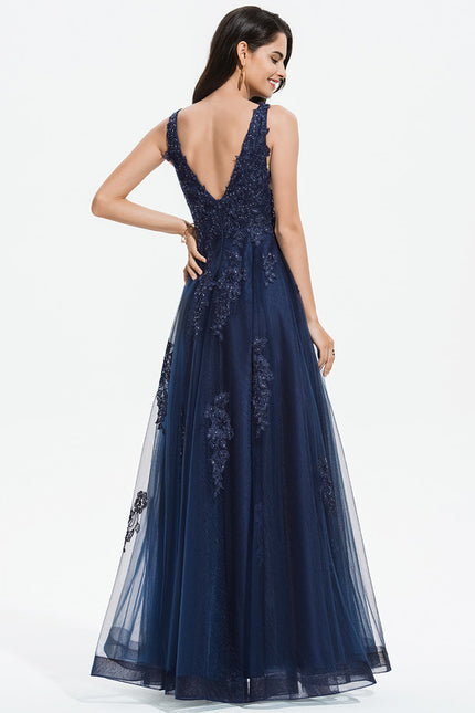 Robe Trapèze Bleu Lumineux Tulle - gallery 4