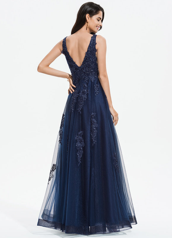 Robe Trapèze Bleu Lumineux Tulle - gallery 4