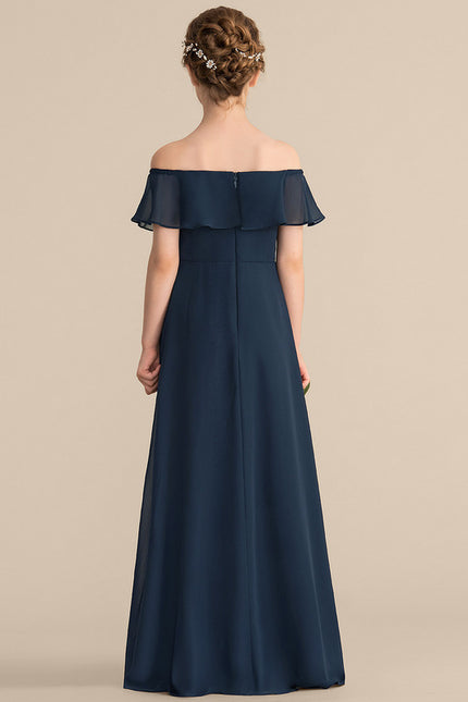 Robe Trapèze Bleu Marine Longs Mousseline - gallery 2
