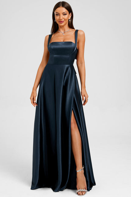 Robe Trapèze Satin Marine Élégante