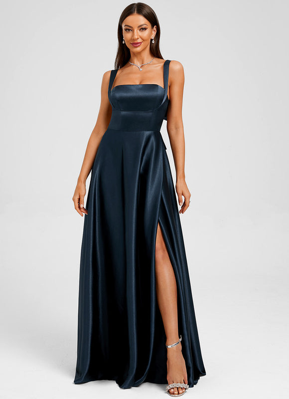 Robe Trapèze Satin Marine Élégante