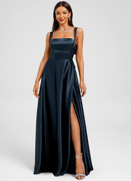 Robe Trapèze Satin Marine Élégante