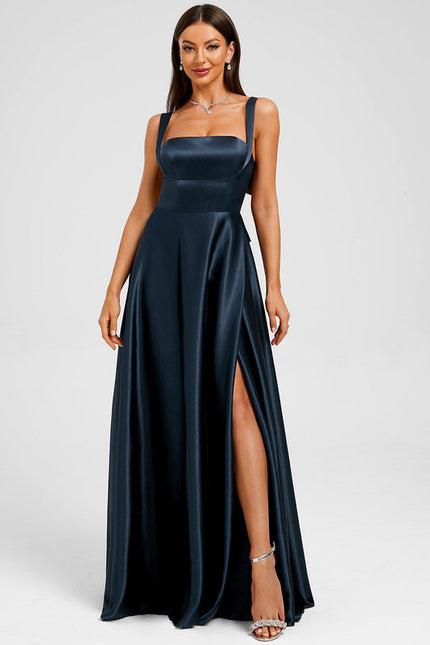 Robe Trapèze Satin Marine Élégante