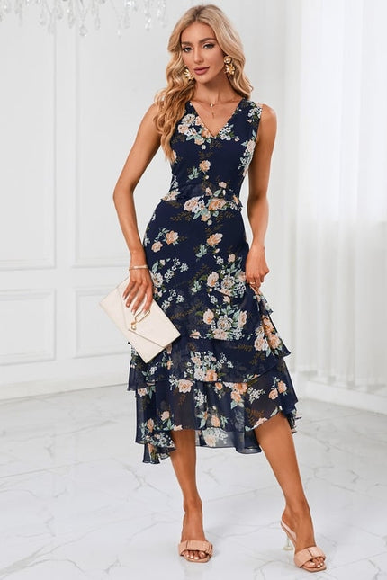 Robe Trapèze Florale Marine - gallery 3