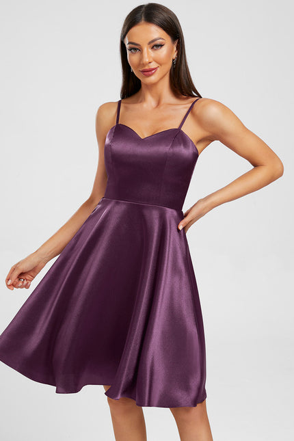 Robe Trapèze Violet Satiné Élégant - gallery 1