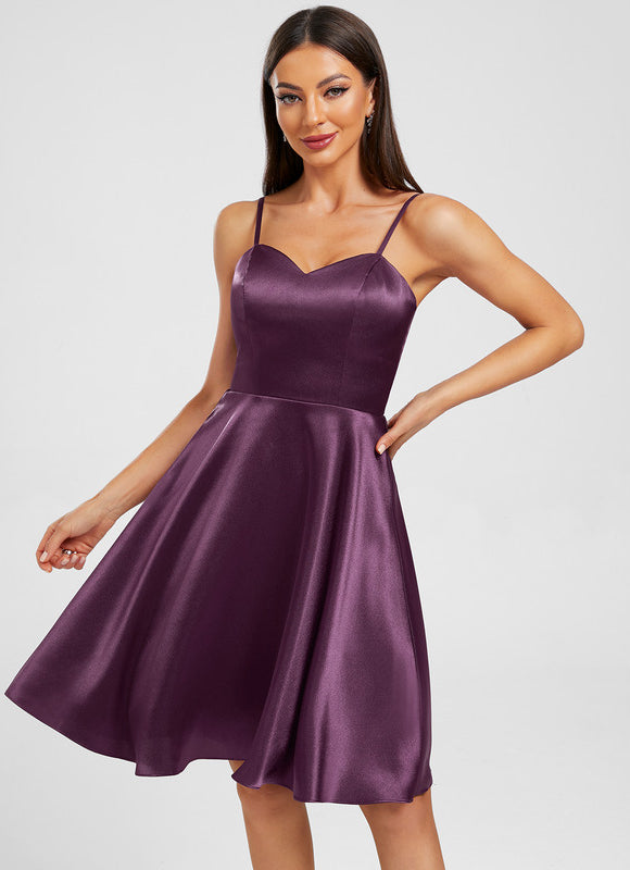 Robe Trapèze Violet Satiné Élégant - gallery 1