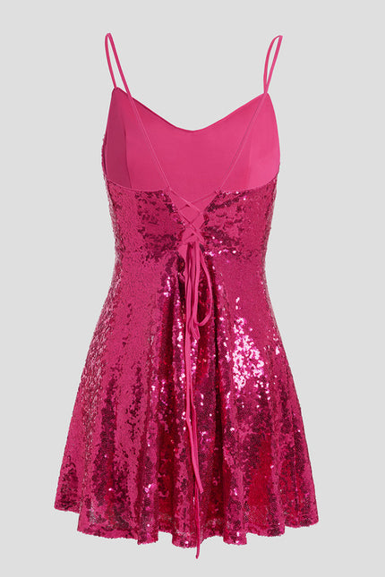 Robe Trapèze Pailletée Fuchsia - gallery 9