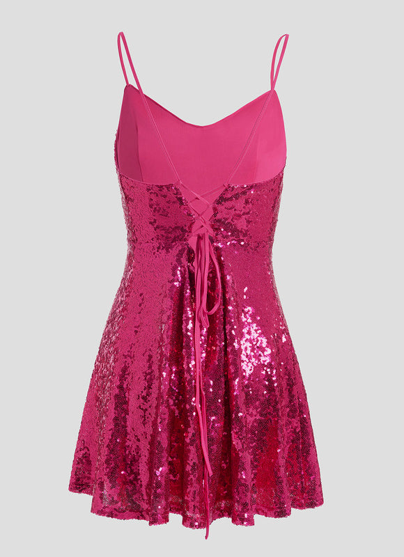 Robe Trapèze Pailletée Fuchsia - gallery 9