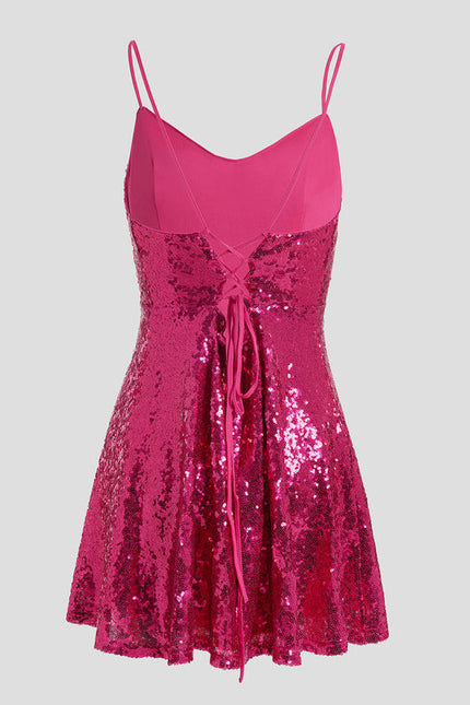 Robe Trapèze Pailletée Fuchsia - gallery 9