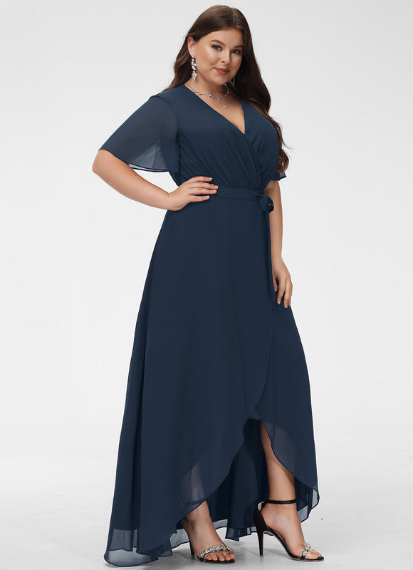 Robe Trapèze Bleu Marine Asymétrique Mousseline - gallery 7