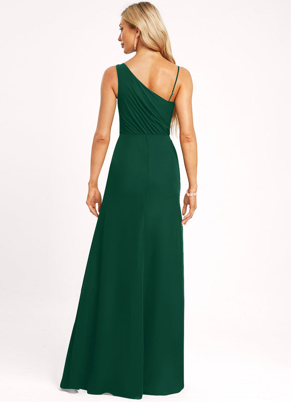 Robe Trapèze Verte Mousseline À Volants - gallery 5