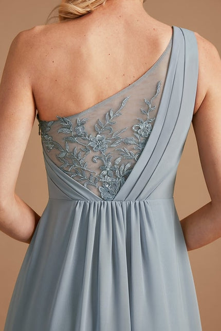 Robe Trapèze Bleu Ciel Décolletée Asymétrique - gallery 6
