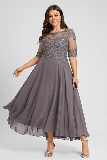 Robe Trapèze Gris Satin Dentelle. - gallery 6