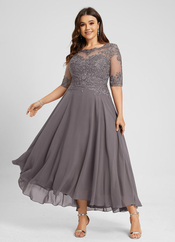 Robe Trapèze Gris Satin Dentelle. - gallery 6