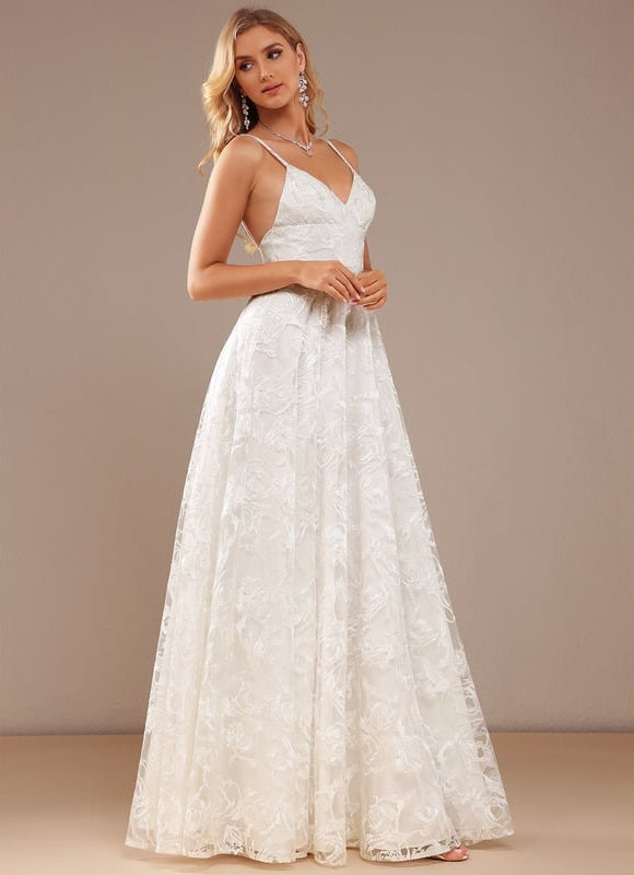 Robe Trapèze Blanche Dentelle Mariage - gallery 6