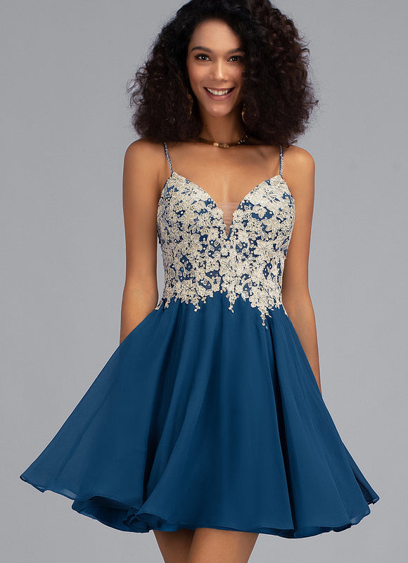 Robe Trapèze Bleu Marine Dentelle Et Mousseline - gallery 1