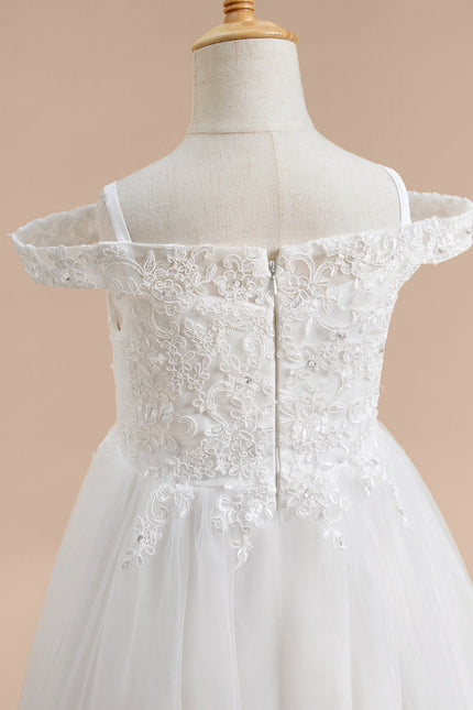 Robe Trapèze Blanche Dentelle Tulle Fille Mariage - gallery 2