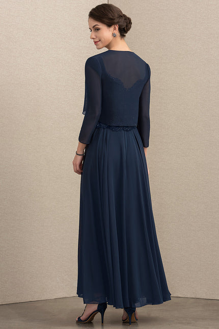 Robe Trapèze Verte En Mousseline Et Dentelle - gallery 2
