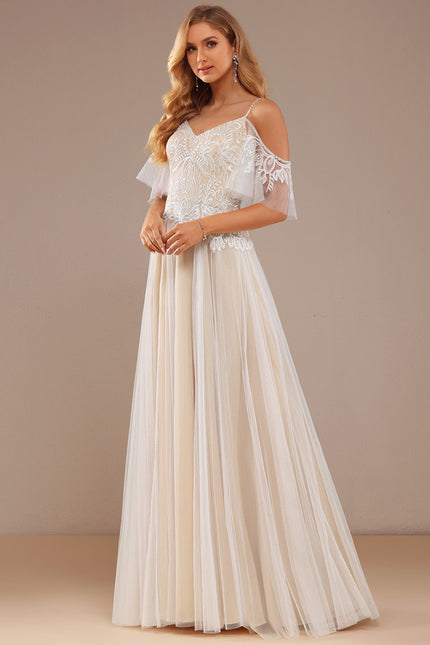 Robe Trapèze Blanche Dentelle Tulle Volants - gallery 4