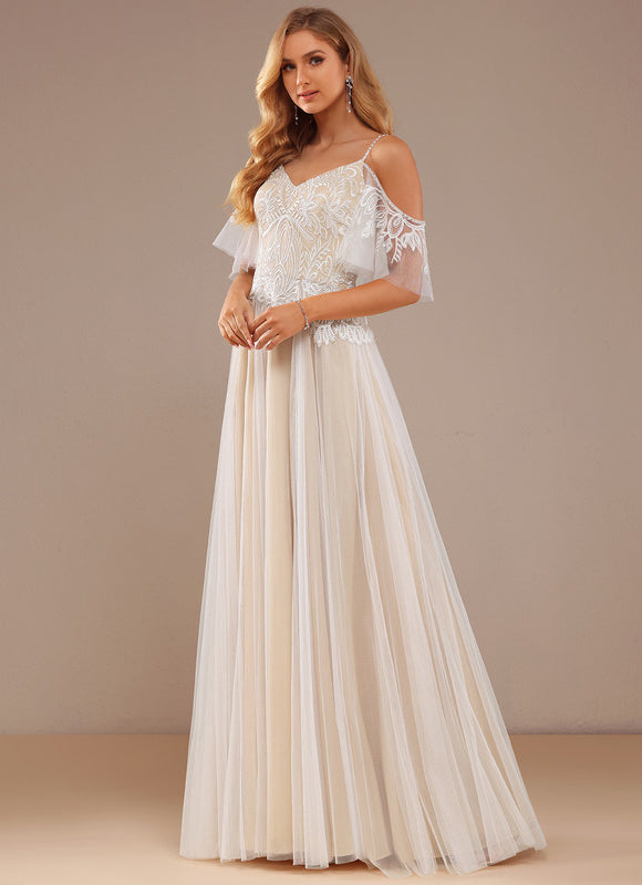Robe Trapèze Blanche Dentelle Tulle Volants - gallery 4