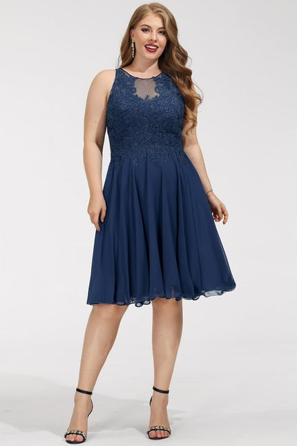 Robe Trapèze Bleue Dentelle Perles Cocktail - gallery 9