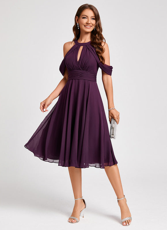 Robe Trapèze Chic Mousseline Violet - gallery 2