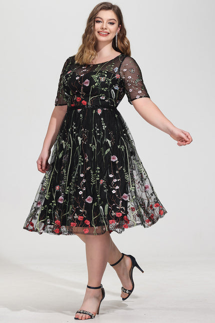 Robe Trapèze Noire À Fleurs - gallery 8
