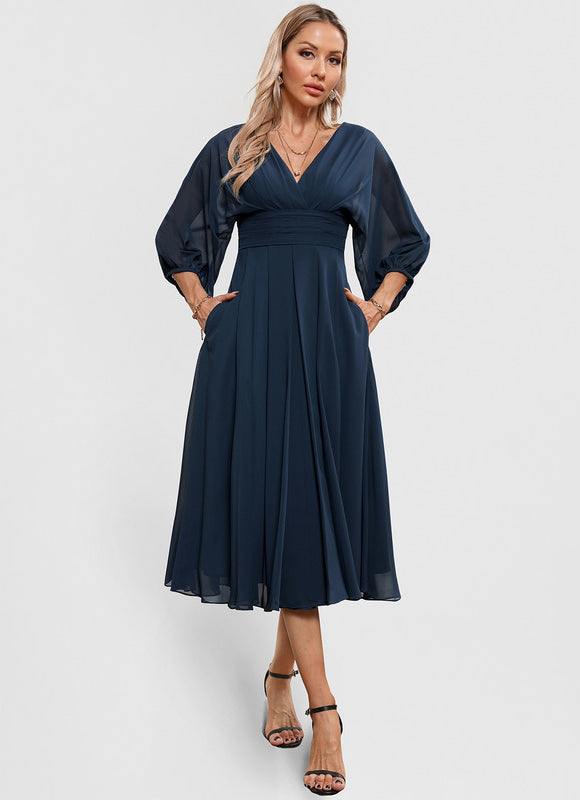 Robe Trapèze Florale Marine - gallery 3