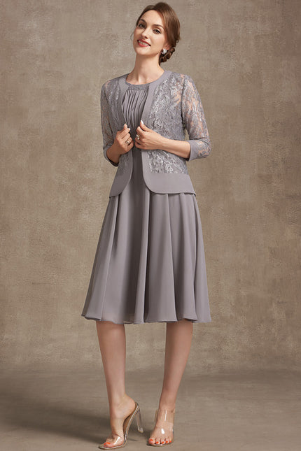 Robe Trapèze Gris Élégant Satiné - gallery 2
