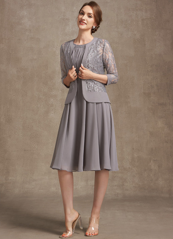 Robe Trapèze Gris Élégant Satiné - gallery 2