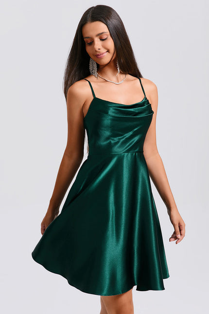 Robe Trapèze Satin Vert - gallery 4