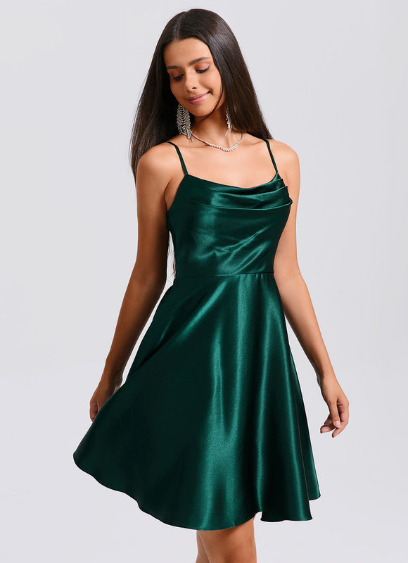 Robe Trapèze Satin Vert - gallery 4