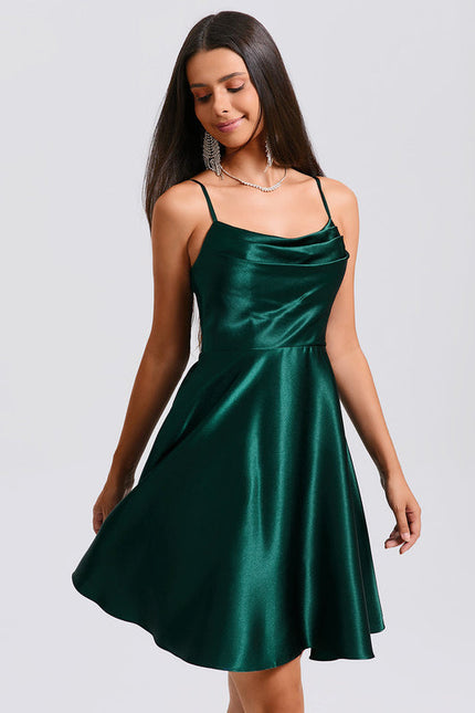 Robe Trapèze Satin Vert - gallery 4