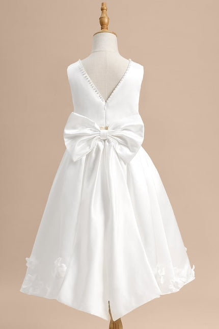Robe Trapèze Blanche Satin Mariage Fille - gallery 2
