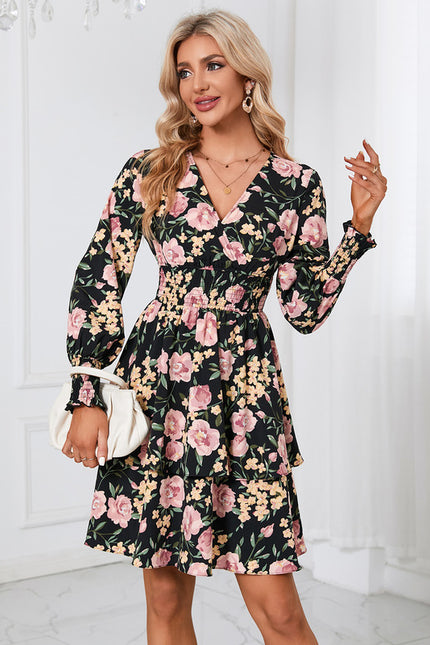 Robe Trapèze Fleurie Noire - gallery 6