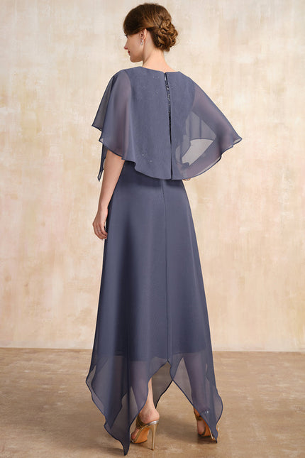 Robe Trapèze Bleu Marine Dentelle Mousseline - gallery 5