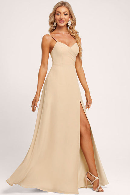 Robe Trapèze Longue Beige Élégante - gallery 2