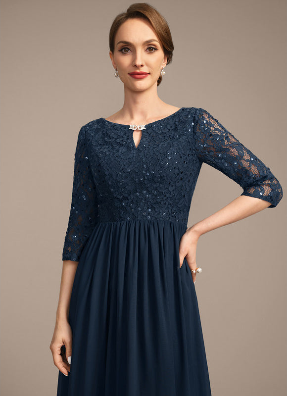 Robe Trapèze Bleu Marine Longue Dentelle Chandail Mariée - gallery 2