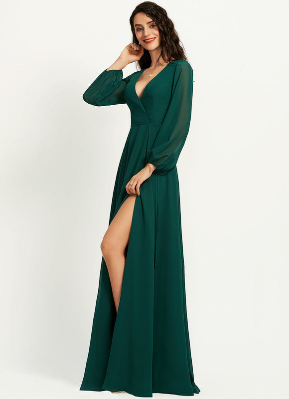 Robe Trapèze Longue Beige Élégante - gallery 2