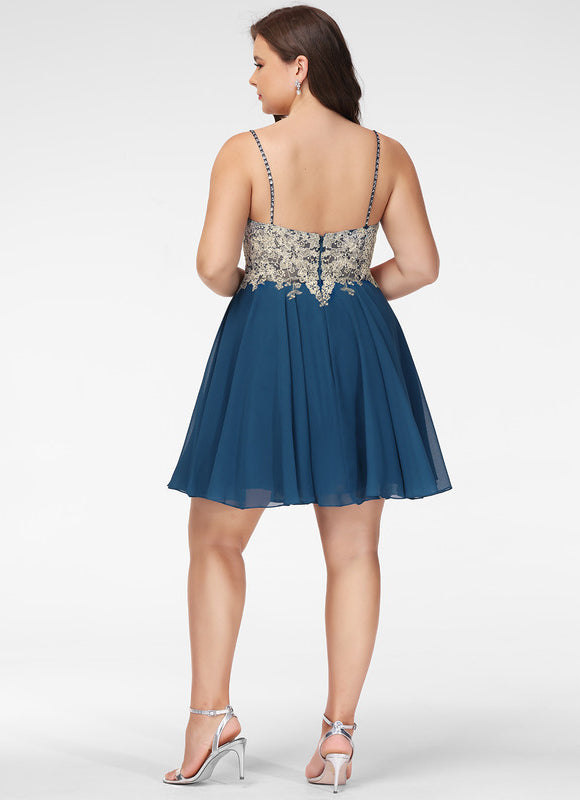 Robe Trapèze Bleu Marine Dentelle Et Mousseline - gallery 5