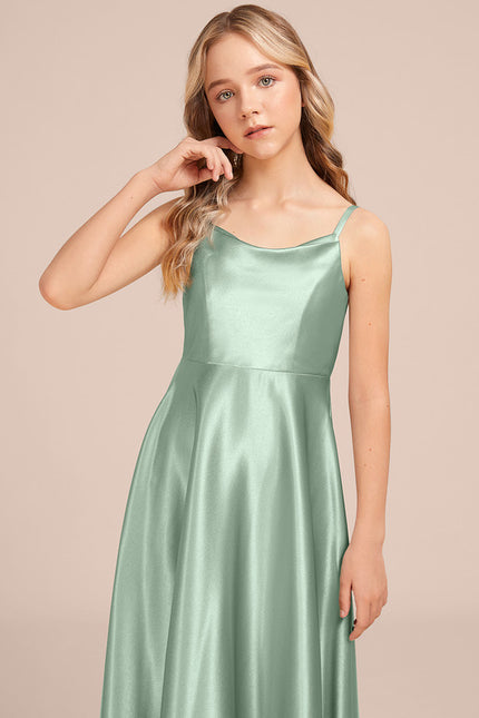 Robe Trapèze Satin Vert Éclatant - gallery 2