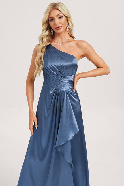 Robe Trapèze Bleu Satiné Élégant - gallery 3