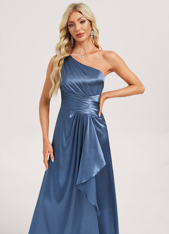 Robe Trapèze Bleu Satiné Élégant - gallery 3