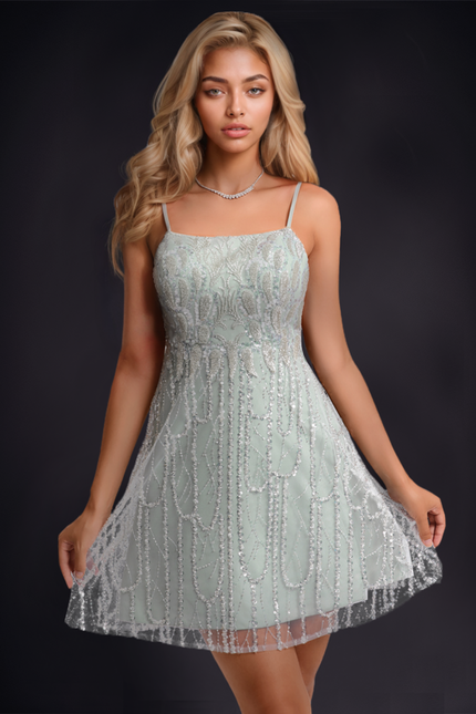 Robe Trapèze Pailletée Menthe - gallery 4
