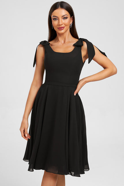 Robe Trapèze Chiffon Noire - gallery 1