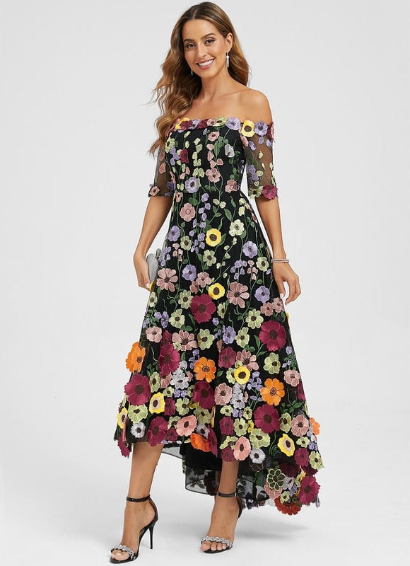 Robe Trapèze Asymétrique Éclat Floral - gallery 4