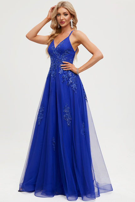 Robe Trapèze Bleu Lumineux Tulle - gallery 4