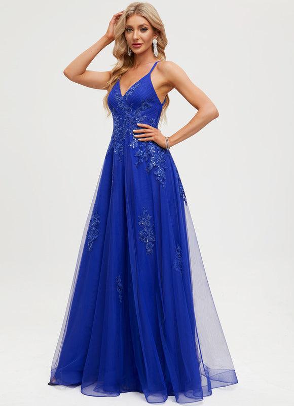 Robe Trapèze Bleu Lumineux Tulle - gallery 4