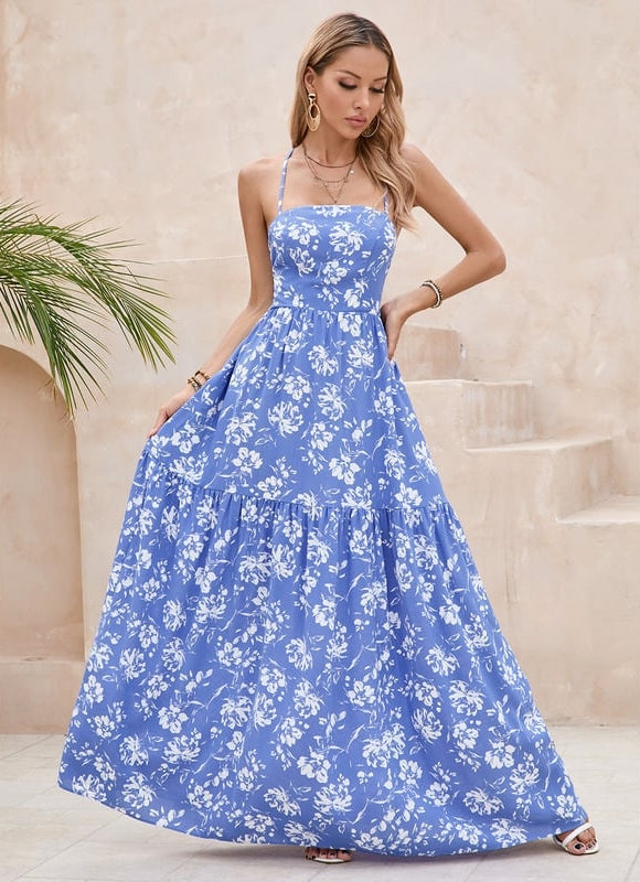 Robe Trapèze Azur Florale