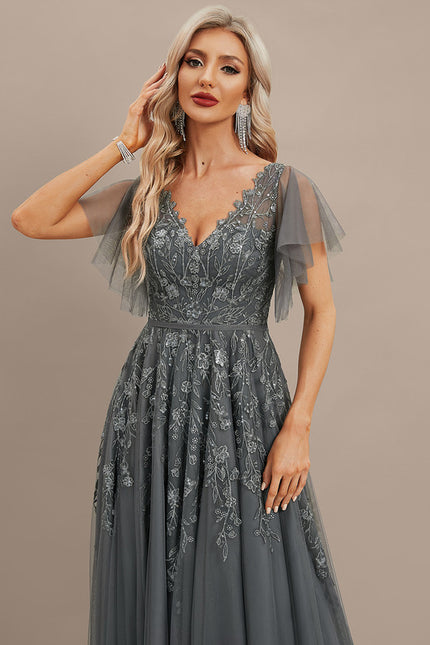 Robe Trapèze Élégance Grise Tulle - gallery 1